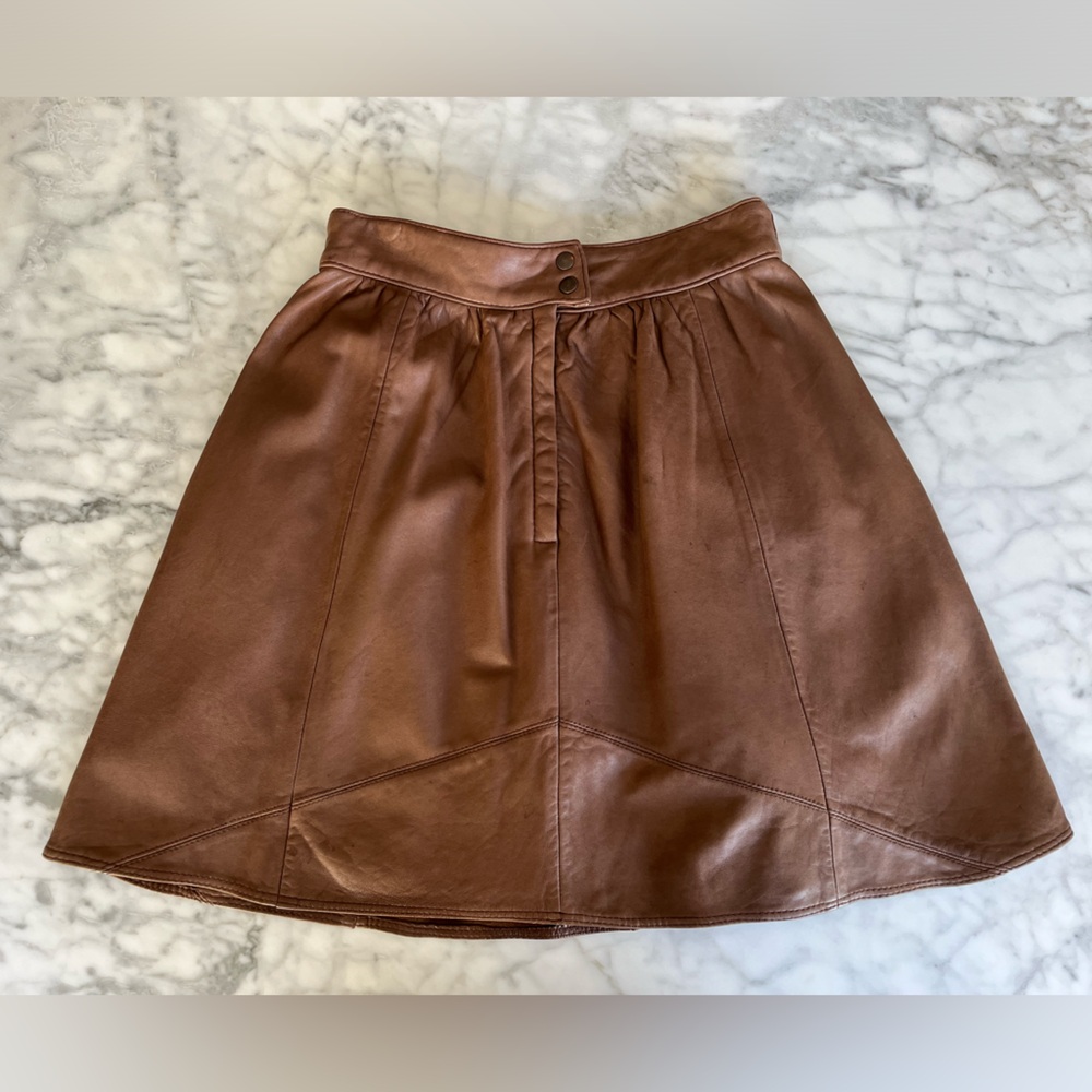 Anthropologie Cognac Leather Skirt - Picture 2 of 7